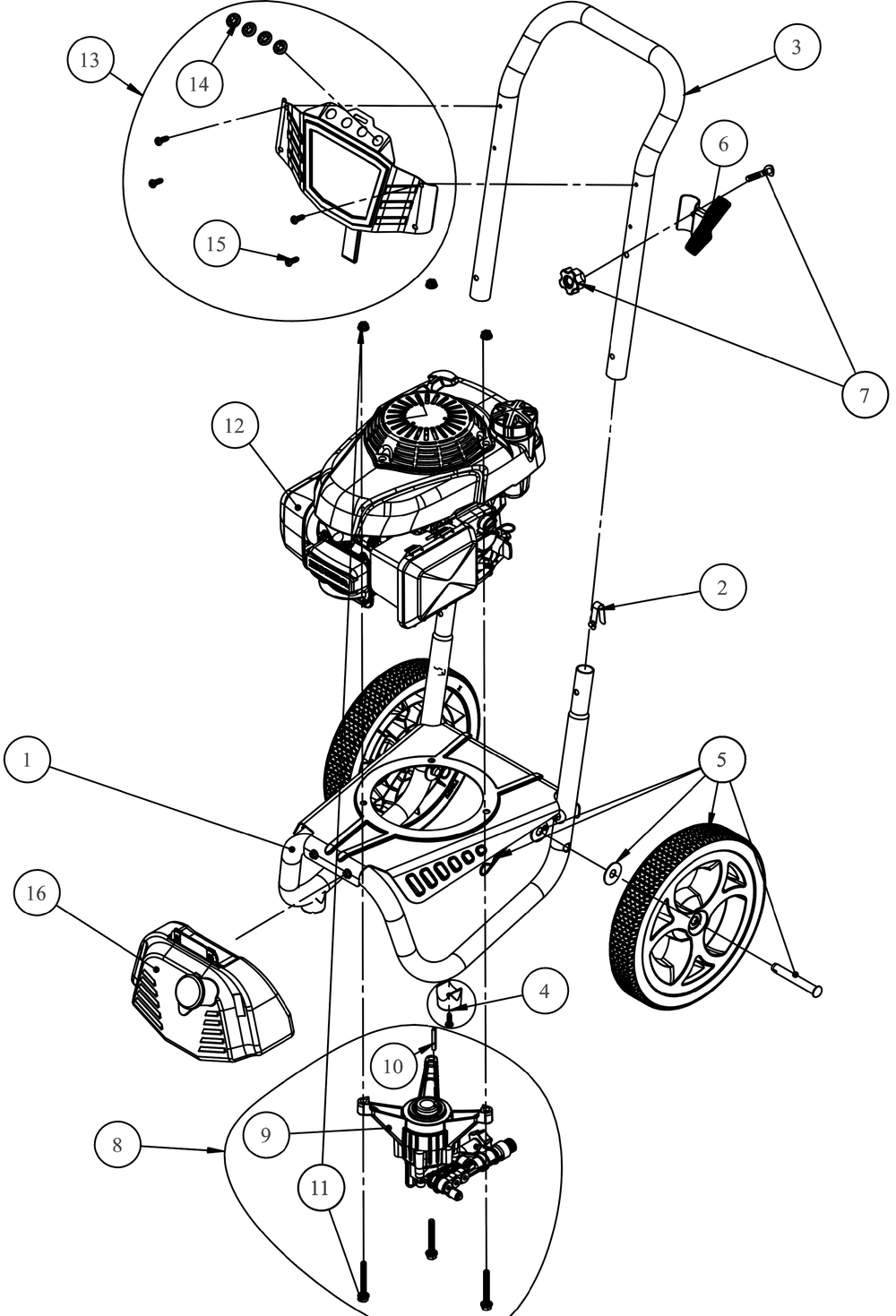 General Assembly Diagram and Parts List for CC3024H (26BFFH5710 )(2019) Cub Cadet Pressure Washer